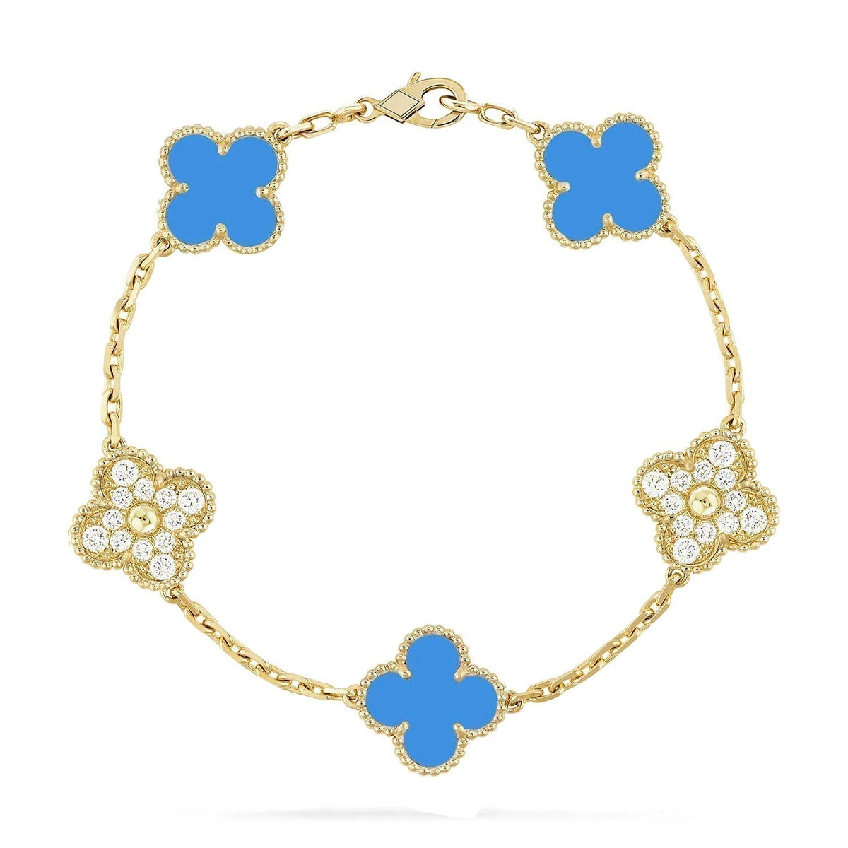 [Royal&Vicky]LUCKY CLOVER 5-MOTIF BRACELET - BLUE AGATE COLLECTION