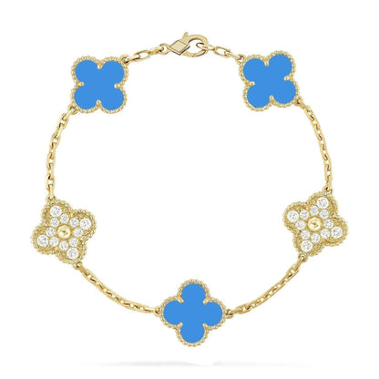 [Royal&Vicky]LUCKY CLOVER 5-MOTIF BRACELET - BLUE AGATE COLLECTION