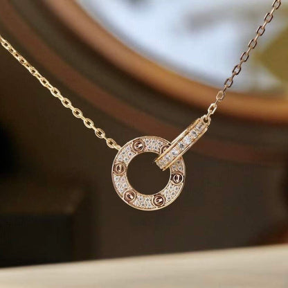 [Royal&Vicky]LOVE 7.6MM NECKLACE ROSE GOLD AND SILVER  FULL DIAMOND