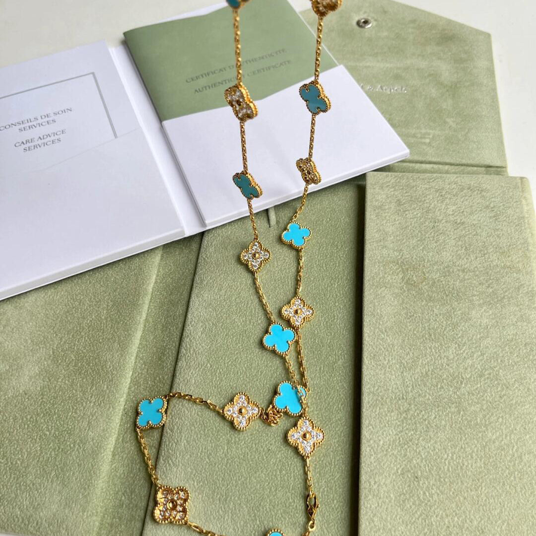 [Royal&Vicky]CLOVER 20 MOTIFS TURQUOISE DIAMOND NECKLACE
