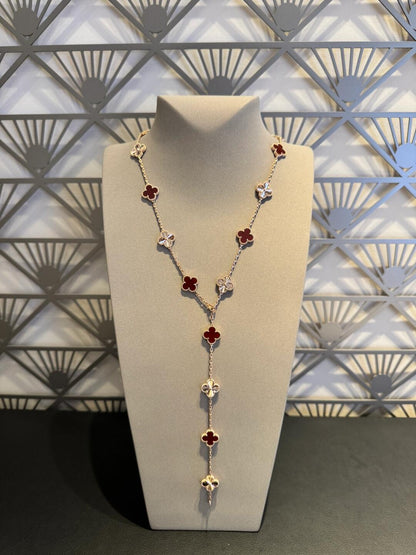 [Royal&Vicky]CLOVER 20 MOTIFS LASER CARNELIAN NECKLACE