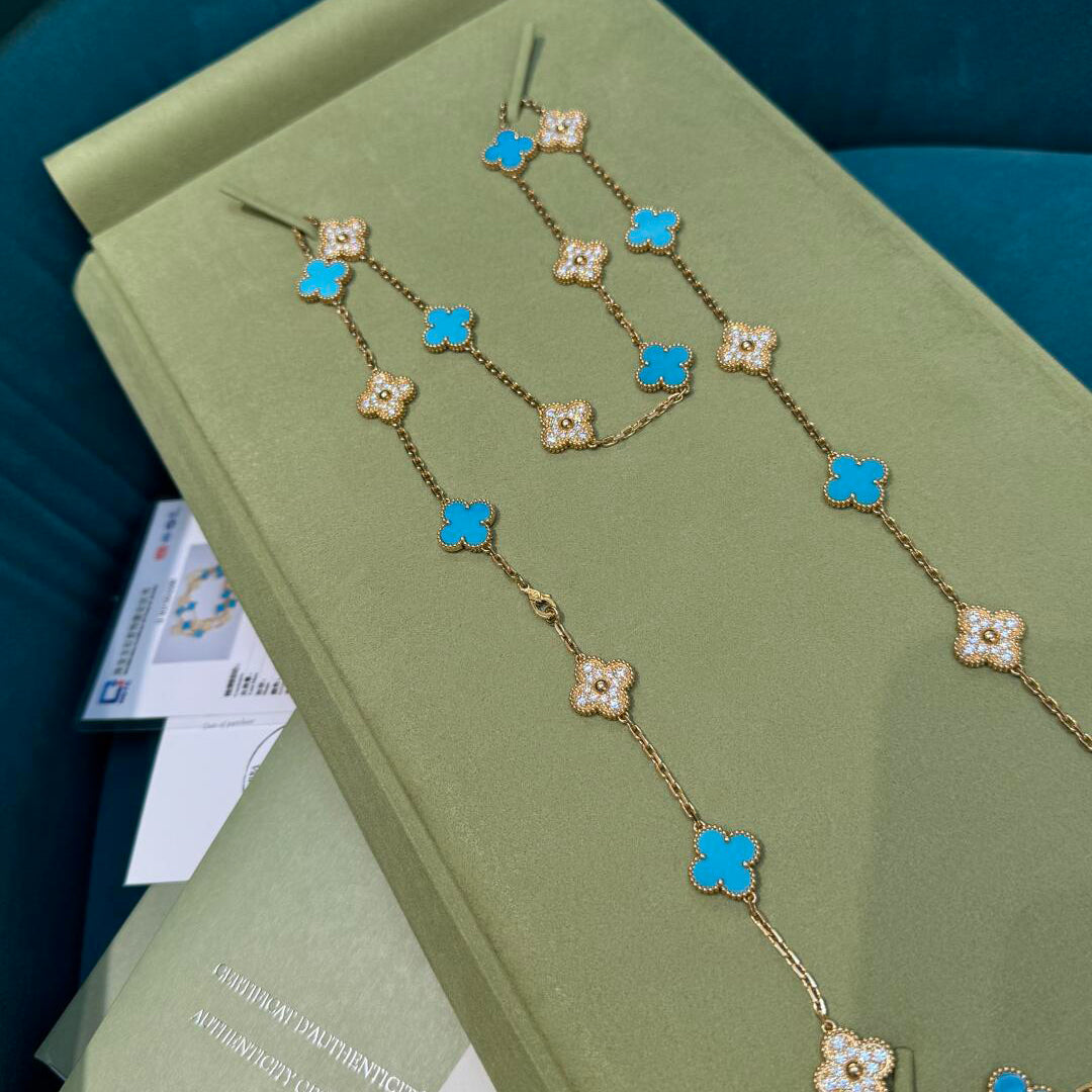 [Royal&Vicky]CLOVER 20 MOTIFS TURQUOISE DIAMOND NECKLACE