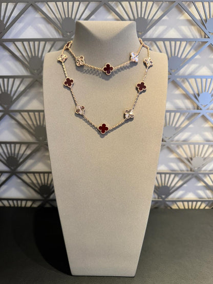 [Royal&Vicky]CLOVER 20 MOTIFS LASER CARNELIAN NECKLACE