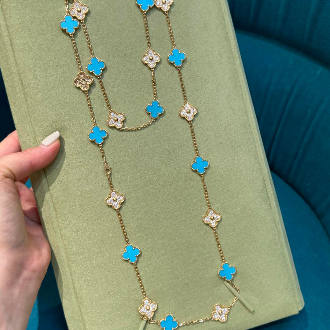 [Royal&Vicky]CLOVER 20 MOTIFS TURQUOISE DIAMOND NECKLACE