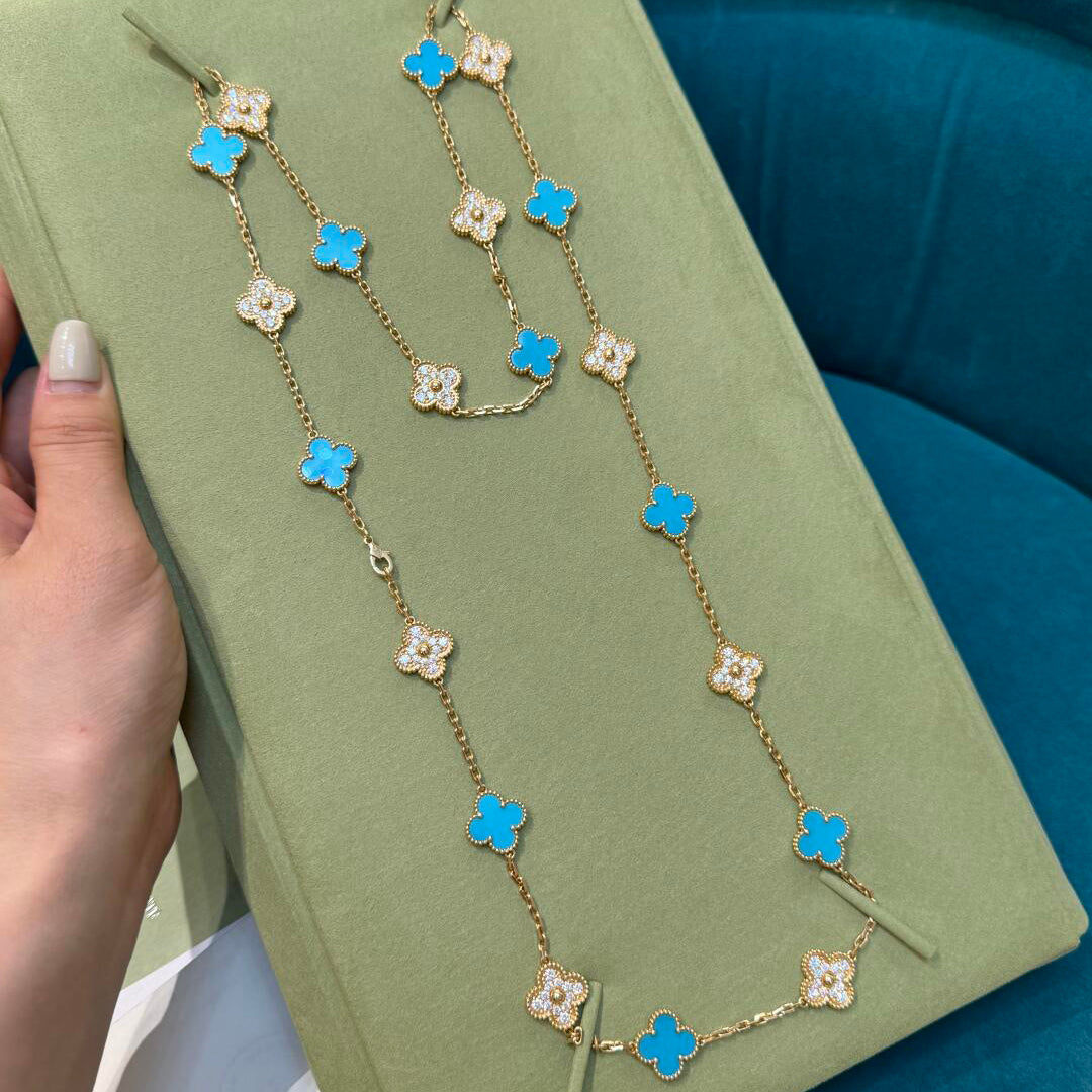 [Royal&Vicky]CLOVER 20 MOTIFS TURQUOISE DIAMOND NECKLACE
