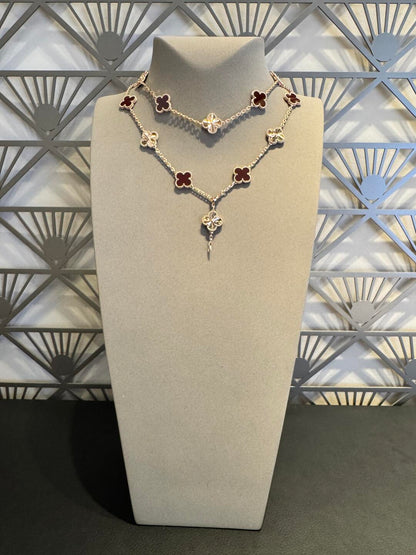 [Royal&Vicky]CLOVER 20 MOTIFS LASER CARNELIAN NECKLACE