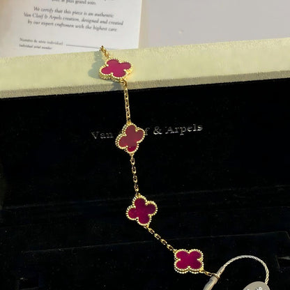 [Royal&Vicky]NEW CLOVER 5 MOTIFS PINK ENAMEL BRACELET