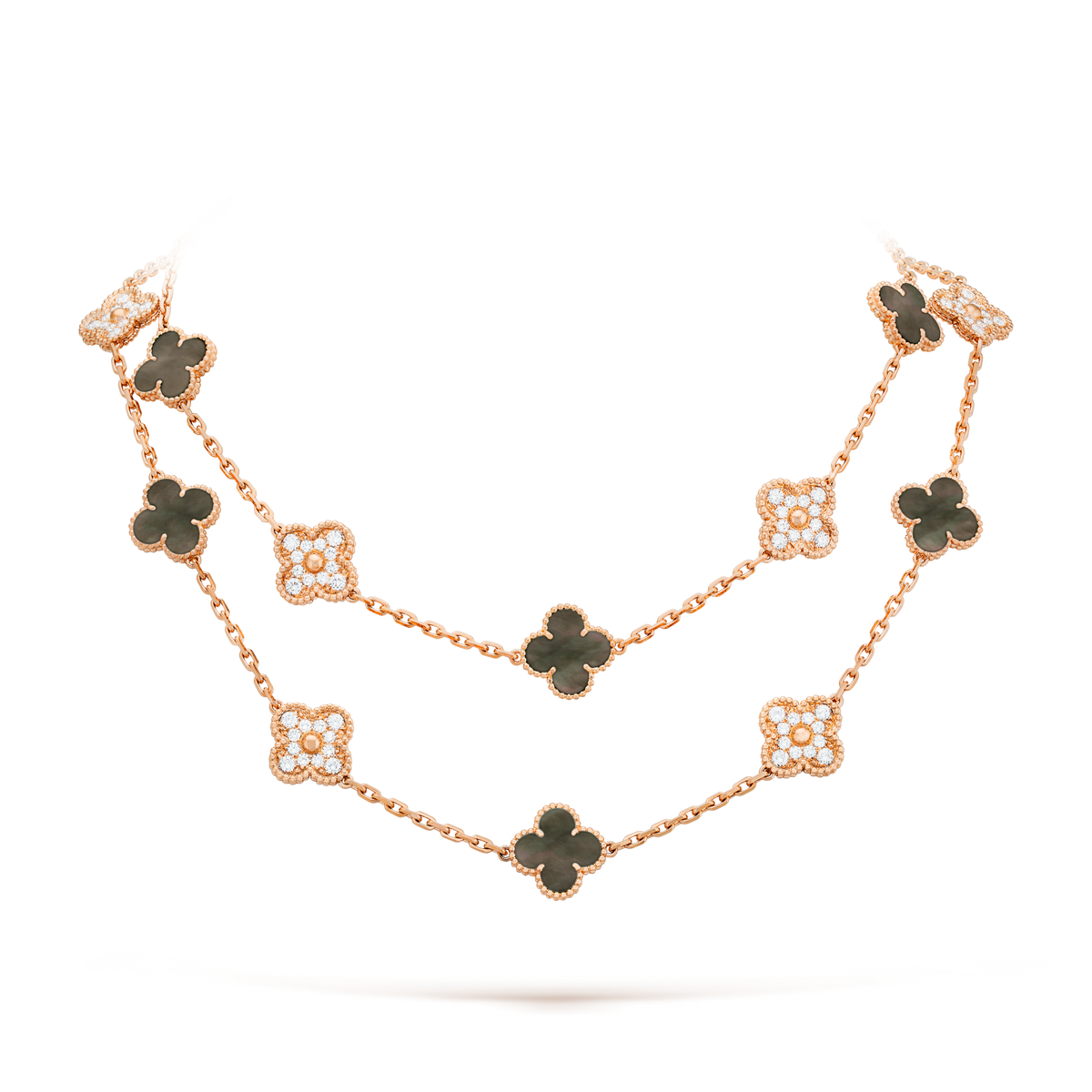 [Royal&Vicky]CLOVER 20 MOTIFS DARK MOP DIAMOND  NECKLACE