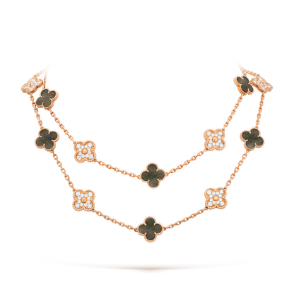 [Royal&Vicky]CLOVER 20 MOTIFS DARK MOP DIAMOND  NECKLACE