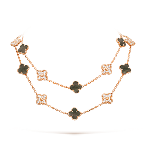 [Royal&Vicky]CLOVER 20 MOTIFS DARK MOP DIAMOND  NECKLACE