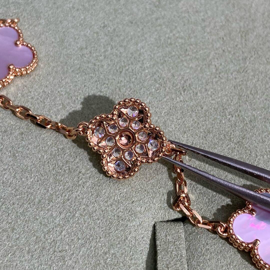 [Royal&Vicky]CLOVER 10 MOTIFS DIAMOND PINK MOP NECKLACE