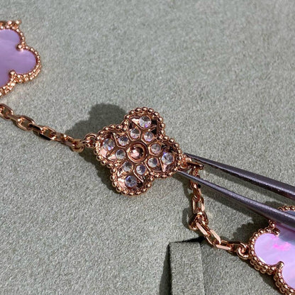 [Royal&Vicky]CLOVER 10 MOTIFS DIAMOND PINK MOP NECKLACE