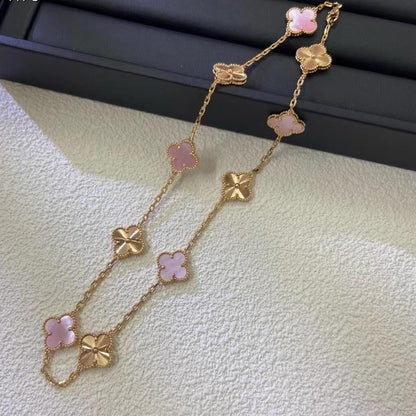 [Royal&Vicky]CLOVER 10 MOTIFS  LASER PINK MOP NECKLACE