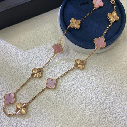 [Royal&Vicky]CLOVER 10 MOTIFS  LASER PINK MOP NECKLACE