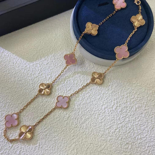 [Royal&Vicky]CLOVER 10 MOTIFS  LASER PINK MOP NECKLACE
