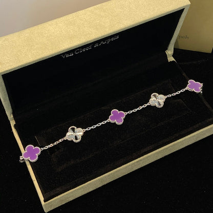 [Royal&Vicky]CLOVER  5 MOTIFS  PURPLE VIOLET BRACELET SILVER