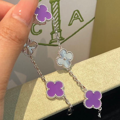 [Royal&Vicky]CLOVER  5 MOTIFS  PURPLE VIOLET BRACELET SILVER