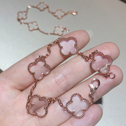 [Royal&Vicky]CLOVER 5 MOTIF ROCK CRYSTAL BRACELET