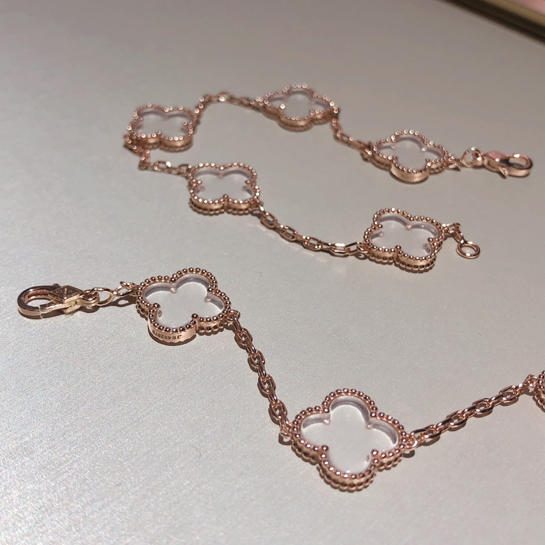 [Royal&Vicky]CLOVER 5 MOTIF ROCK CRYSTAL BRACELET