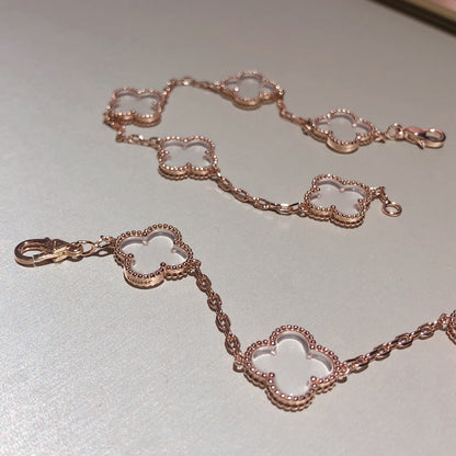 [Royal&Vicky]CLOVER 5 MOTIF ROCK CRYSTAL BRACELET