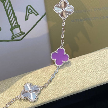 [Royal&Vicky]CLOVER  5 MOTIFS  PURPLE VIOLET BRACELET SILVER