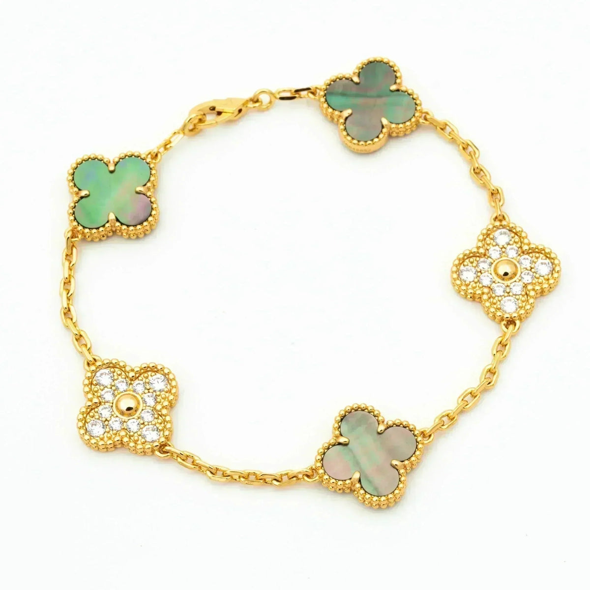 [Royal&Vicky]LUCKY CLOVER 5-MOTIF BRACELET - GREY MOTHER-OF-PEARL COLLECTION