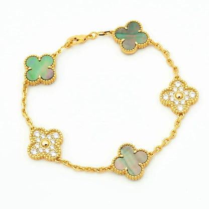 [Royal&Vicky]LUCKY CLOVER 5-MOTIF BRACELET - GREY MOTHER-OF-PEARL COLLECTION