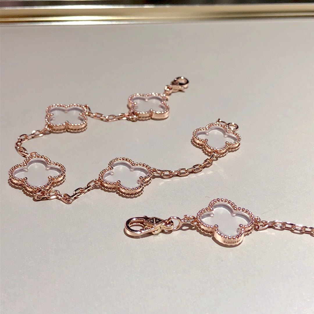 [Royal&Vicky]CLOVER 5 MOTIF ROCK CRYSTAL BRACELET