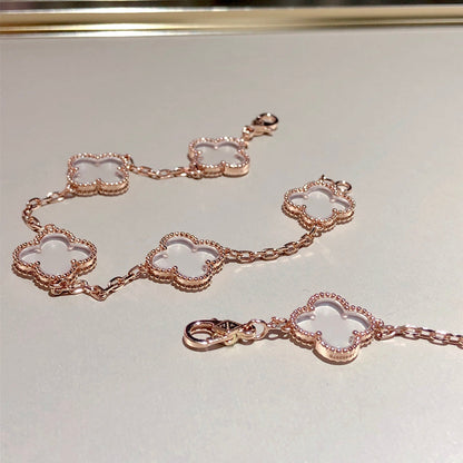 [Royal&Vicky]CLOVER 5 MOTIF ROCK CRYSTAL BRACELET