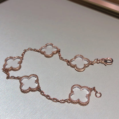 [Royal&Vicky]CLOVER 5 MOTIF ROCK CRYSTAL BRACELET