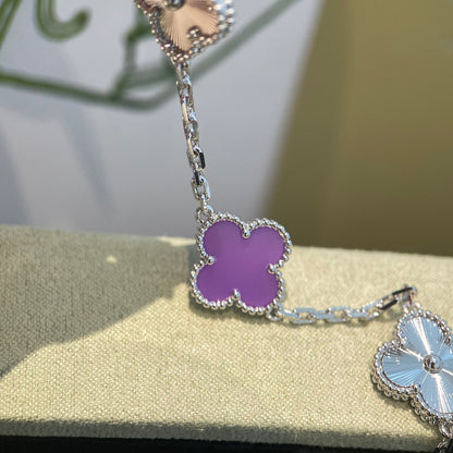 [Royal&Vicky]CLOVER  5 MOTIFS  PURPLE VIOLET BRACELET SILVER