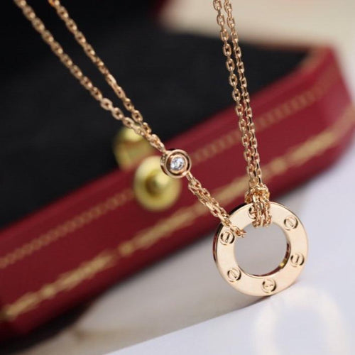 [Royal&Vicky]LOVE NECKLACE ADJUSTABLE ROSE GOLD 2 DIAMOND