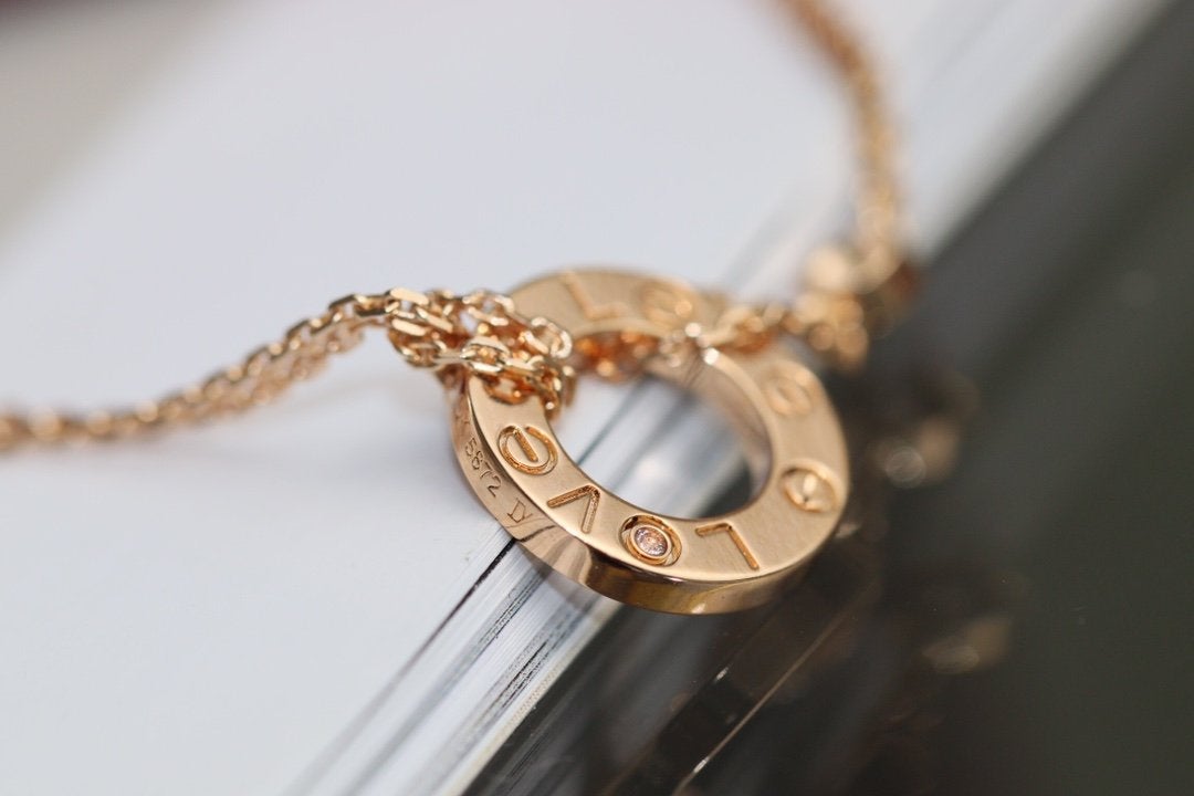[Royal&Vicky]LOVE NECKLACE ADJUSTABLE ROSE GOLD 2 DIAMOND