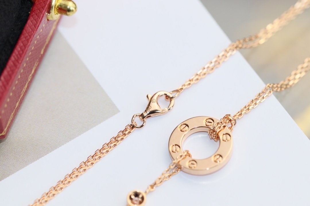 [Royal&Vicky]LOVE NECKLACE ADJUSTABLE ROSE GOLD 2 DIAMOND