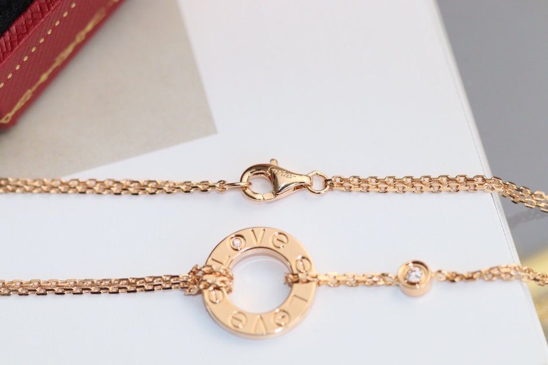 [Royal&Vicky]LOVE NECKLACE ADJUSTABLE ROSE GOLD 2 DIAMOND