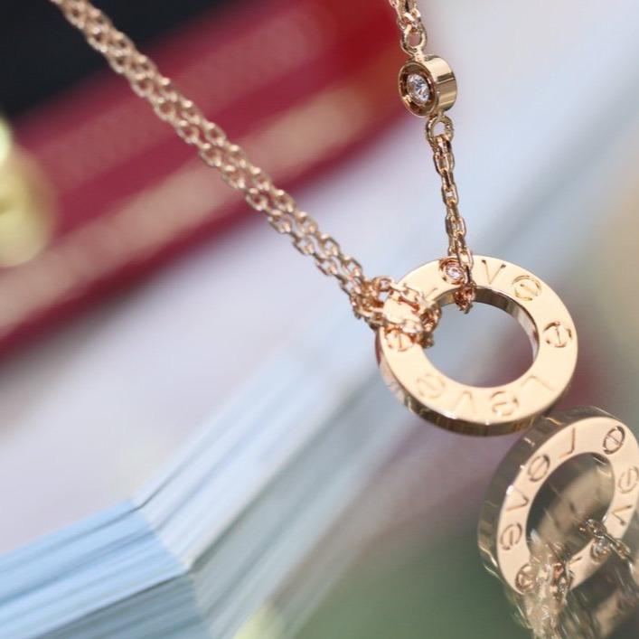 [Royal&Vicky]LOVE NECKLACE ADJUSTABLE ROSE GOLD 2 DIAMOND
