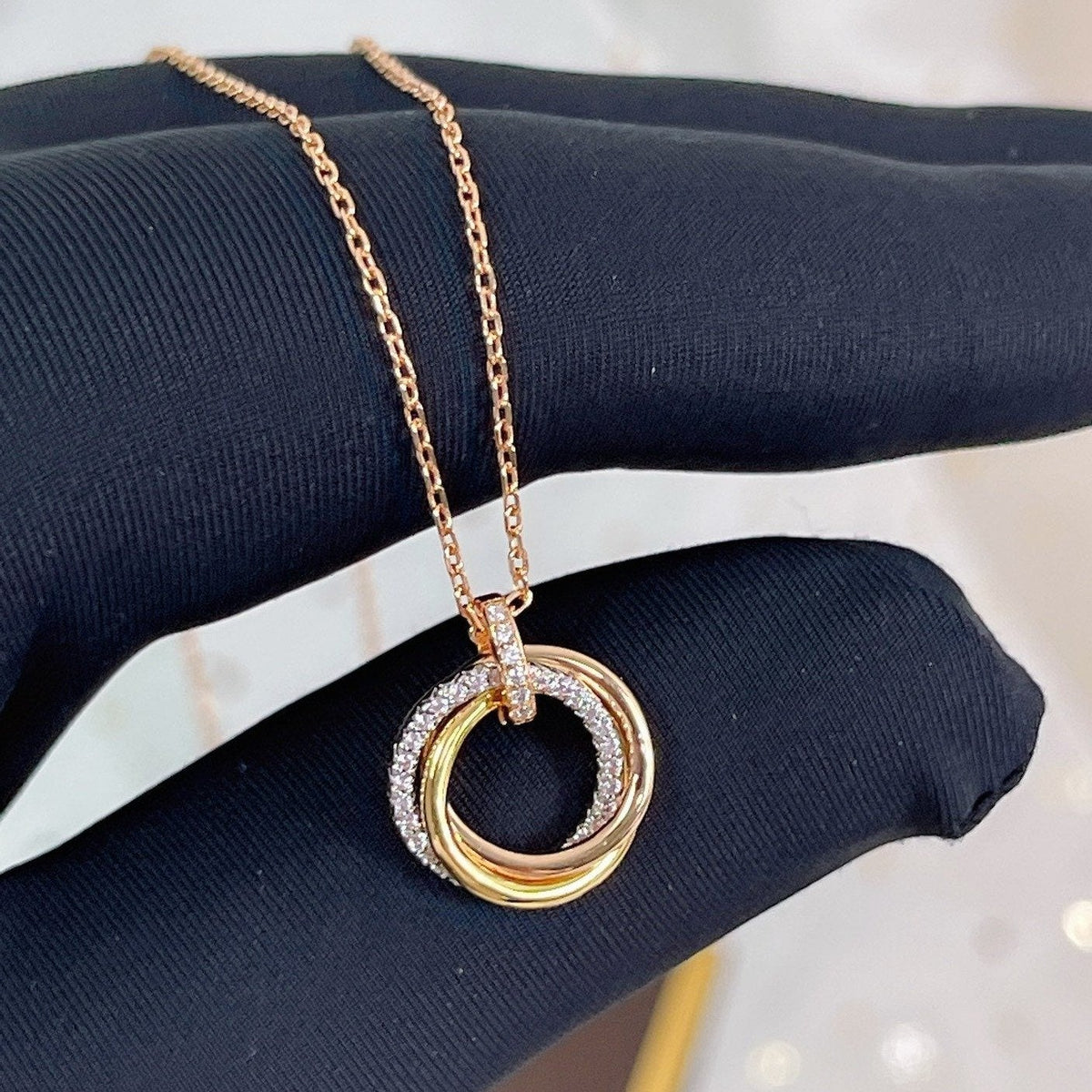 [Royal&Vicky]TRINITY NECKLACE SILVER GOLD PINK GOLD DIAMONDS