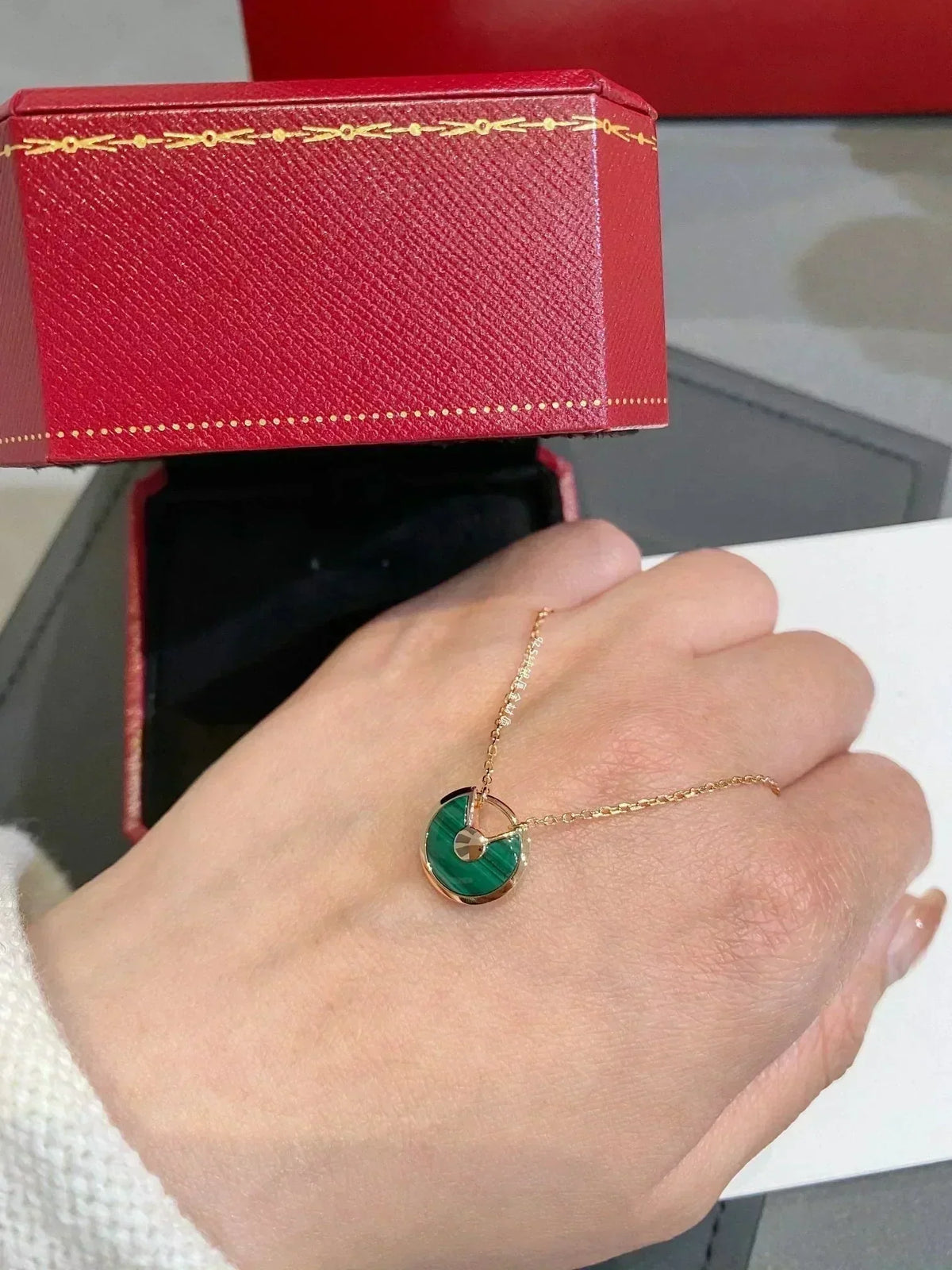 [Royal&Vicky]AMULETTE ROSE GOLD MALACHITE NECKLACE