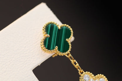 [Royal&Vicky]CLOVER EARRINGS GOLD MALACHITE DIAMOND 3 MOTIF