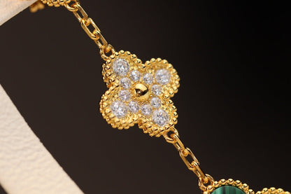 [Royal&Vicky]CLOVER EARRINGS GOLD MALACHITE DIAMOND 3 MOTIF