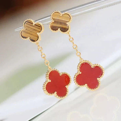 [Royal&Vicky]CLOVER  2 MOTIF  TIGER EYE CARNELIAN EARRINGS