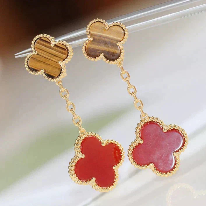 [Royal&Vicky]CLOVER  2 MOTIF  TIGER EYE CARNELIAN EARRINGS