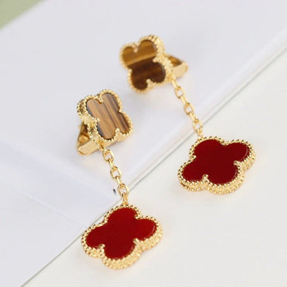 [Royal&Vicky]CLOVER  2 MOTIF  TIGER EYE CARNELIAN EARRINGS