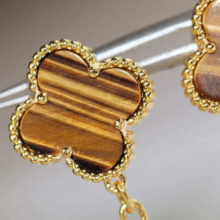 [Royal&Vicky]CLOVER  2 MOTIF  TIGER EYE CARNELIAN EARRINGS