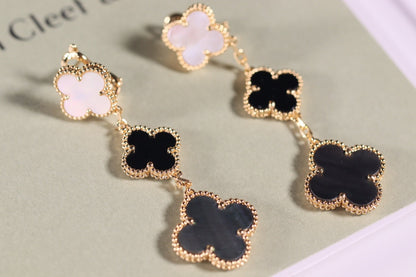[Royal&Vicky]CLOVER EARRINGS GOLD ONYX MOP 3 MOTIF