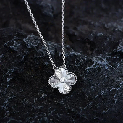 [Royal&Vicky]CLOVER  15MM DIAMOND LASER NECKLACE SILVER