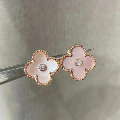 [Royal&Vicky]CLOVER MEDIUM 1 MOTIFS  PINK MOP DIAMOND EARRINGS