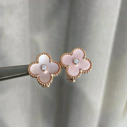 [Royal&Vicky]CLOVER MEDIUM 1 MOTIFS  PINK MOP DIAMOND EARRINGS