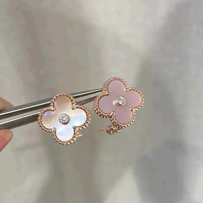 [Royal&Vicky]CLOVER MEDIUM 1 MOTIFS  PINK MOP DIAMOND EARRINGS