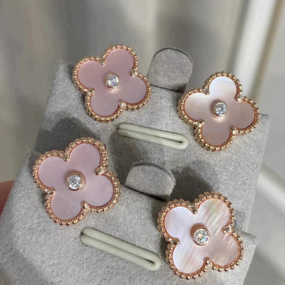 [Royal&Vicky]CLOVER MEDIUM 1 MOTIFS  PINK MOP DIAMOND EARRINGS